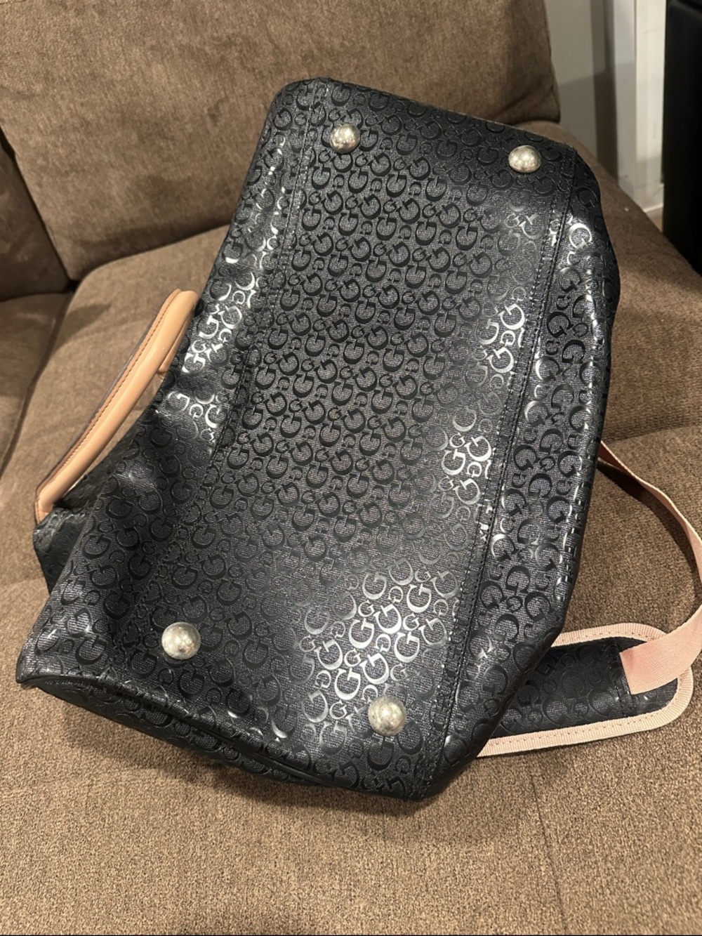 Guess Black Glossy Monogram Weekender with Tan Accents - Picture 9 of 9